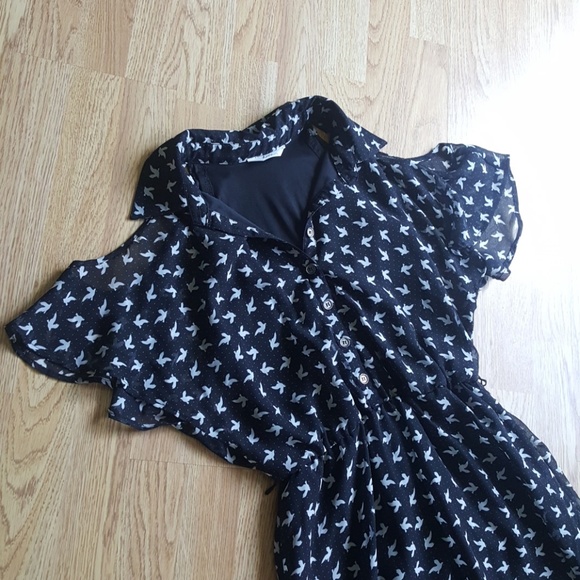 Kirra Cold shoulder chiffon button front birds M - Picture 1 of 3